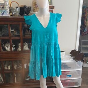 ANTONIO MELANI Turquoise Mini Dress with Ruffle Sleeves